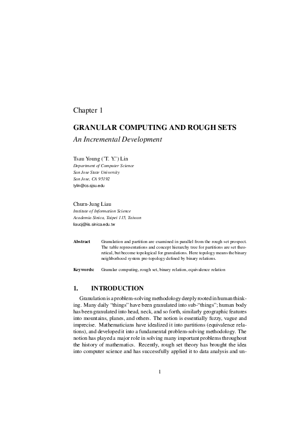(PDF) Granular Computing and Rough Sets - An Incremental Development
