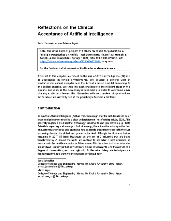 (PDF) Reflections on the Clinical Acceptance of Artificial Intelligence