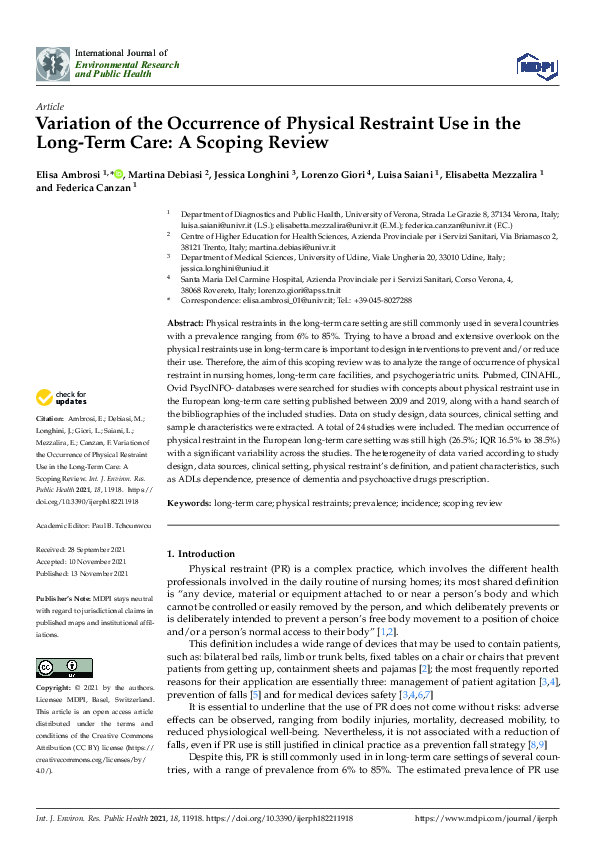 (PDF) Variation of the Occurrence of Physical Restraint Use in the Long ...