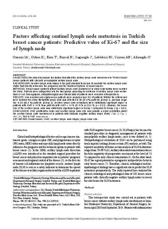 (PDF) Factors affecting sentinel lymph node metastasis in Turkish ...