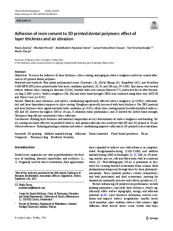 (PDF) Adhesion of resin cement to 3D printed dental polymers: effect of ...