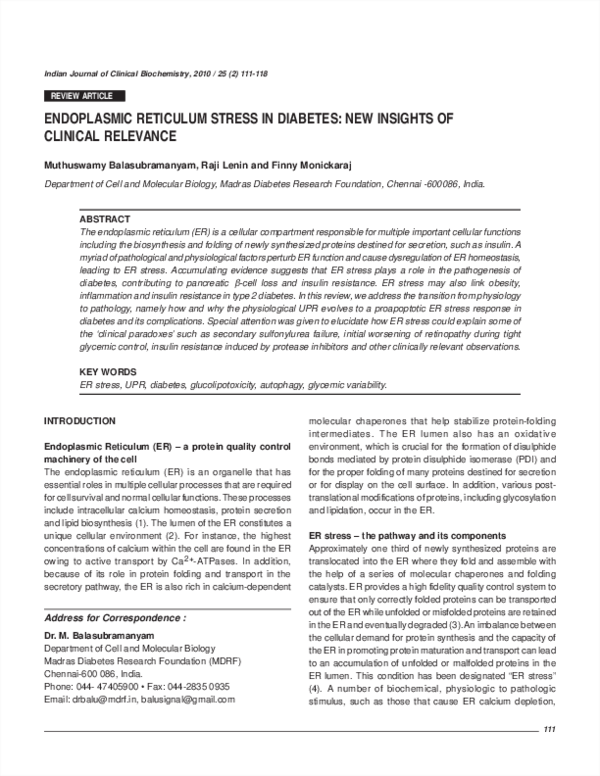 (PDF) Endoplasmic reticulum stress in diabetes: New insights of ...