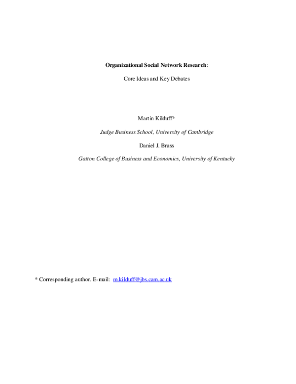(PDF) Organizational Social Network Research: Core Ideas and Key Debates