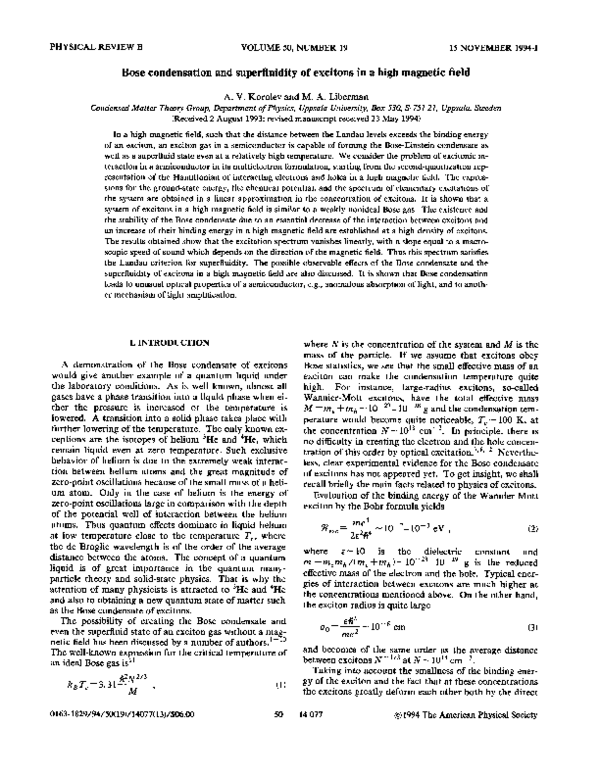 (PDF) Bose condensation and superfluidity of excitons in a high ...