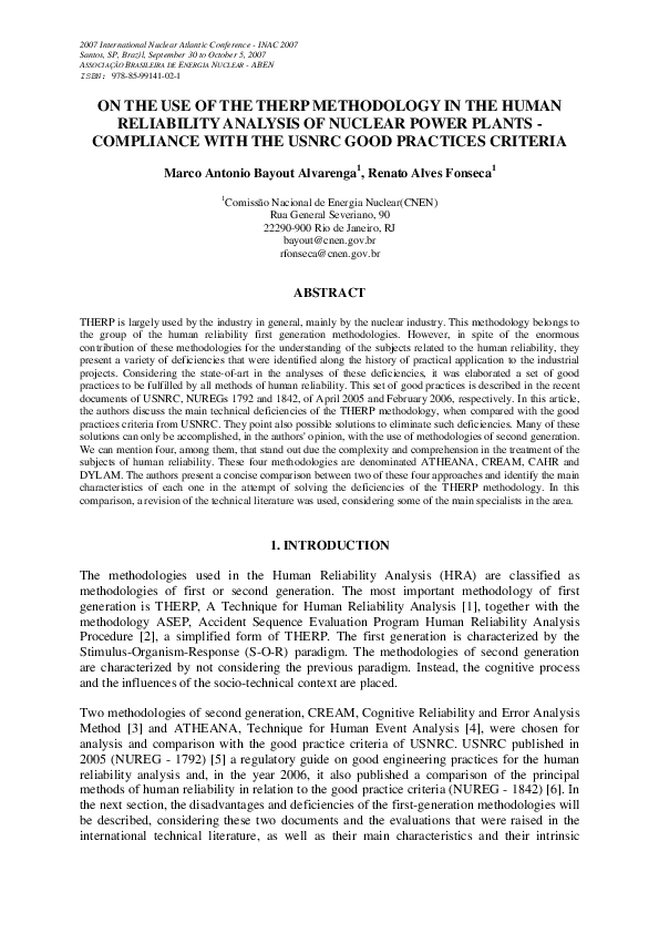 (PDF) On the Use of the Therp Methodology in the Human Reliability ...