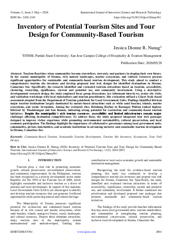 (PDF) Inventory of Potential Tourism Sites and Tour Design for ...