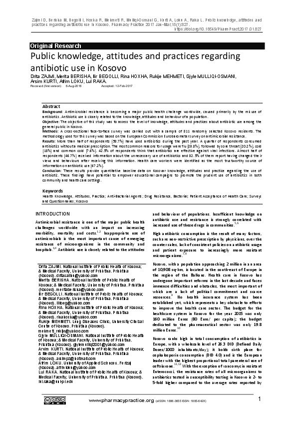 (PDF) Public knowledge, attitudes and practices regarding antibiotic ...