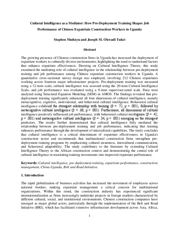 (PDF) Cultural Intelligence as a Mediator: How Pre-Deployment Training ...