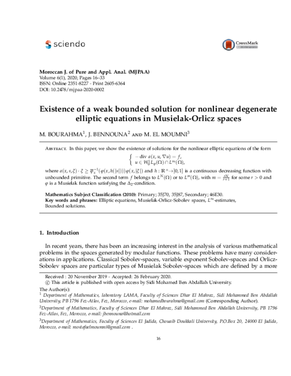 (PDF) Existence of a weak bounded solution for nonlinear degenerate ...