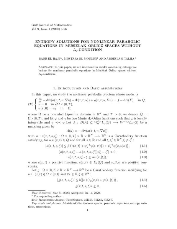 (PDF) Entropy solutions for nonlinear parabolic equations in Musielak ...