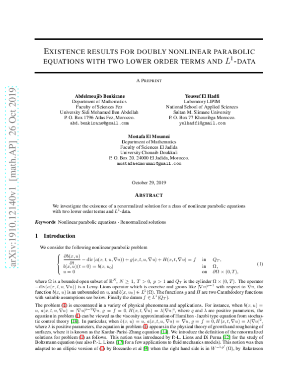 (PDF) Existence Results for Doubly Nonlinear Parabolic Equations with ...
