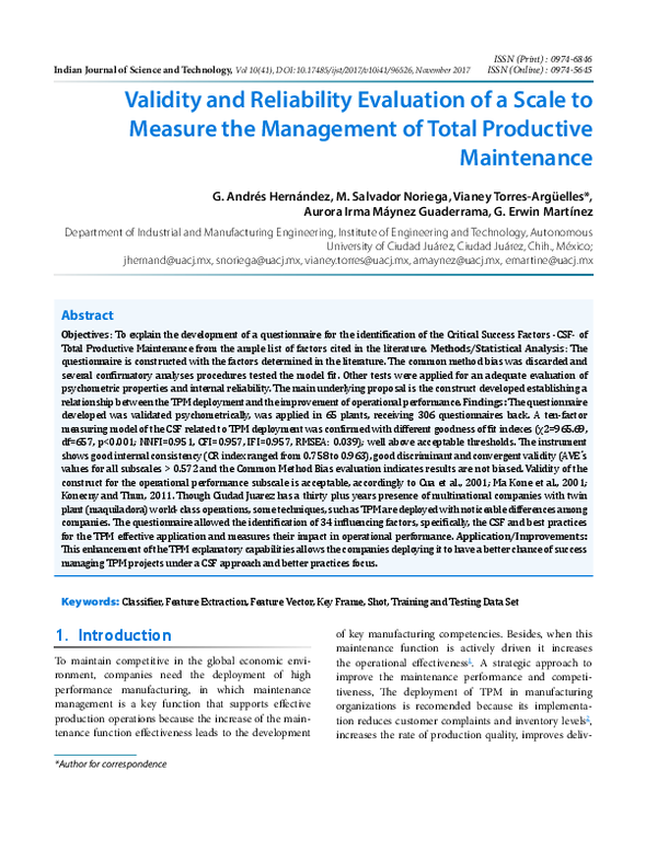 (PDF) Validity and Reliability Evaluation of a Scale to Measure the ...