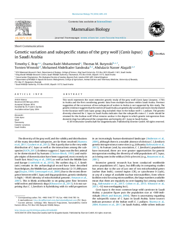(PDF) Genetic variation and subspecific status of the grey wolf (Canis ...