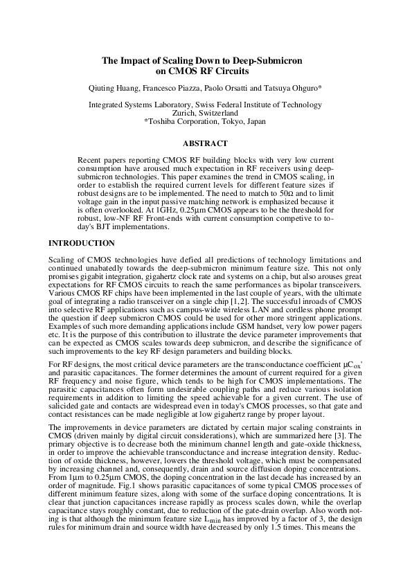 (PDF) The impact of scaling down to deep submicron on CMOS RF circuits