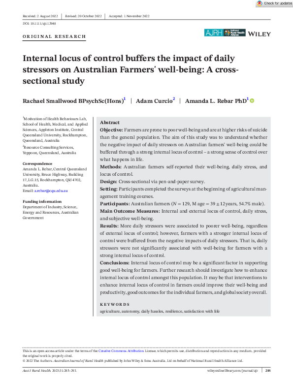 (PDF) Internal locus of control buffers the impact of daily stressors ...