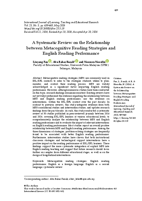 (PDF) A Systematic Review on the Relationship between Metacognitive ...