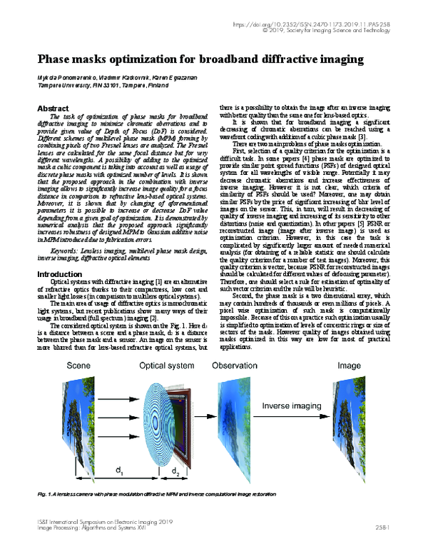 (PDF) Phase masks optimization for broadband diffractive imaging
