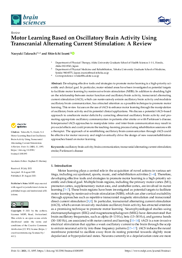 (PDF) Motor Learning Based on Oscillatory Brain Activity Using ...