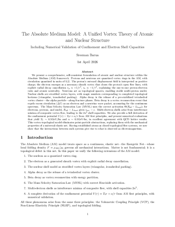 (PDF) The Absolute Medium Model: A Unified Vortex Theory of Atomic and ...