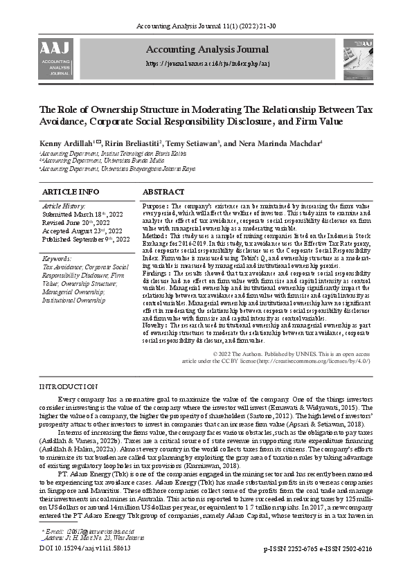(PDF) The Role of Ownership Structure in Moderating The Relationship ...