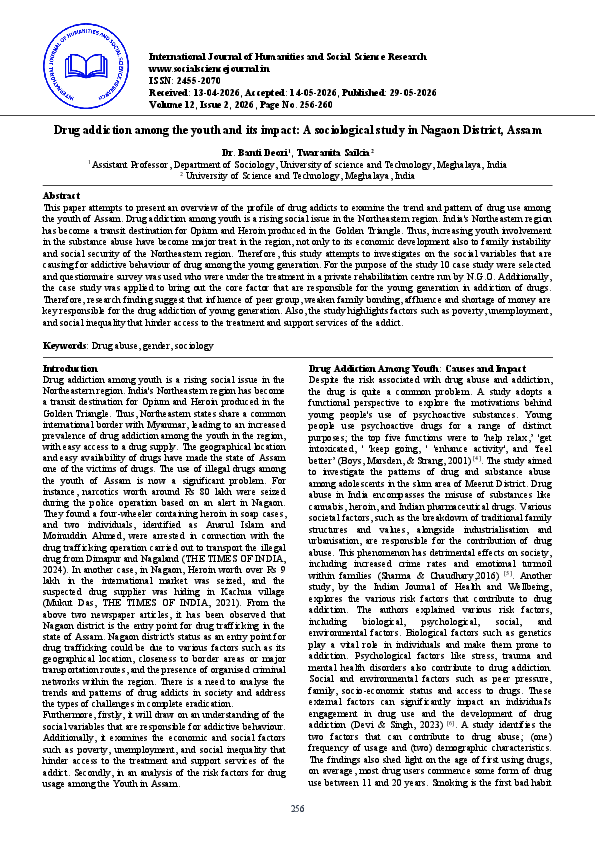 (PDF) Drug addiction among the youth and its impact: A sociological ...