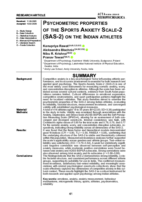 (PDF) PSYCHOMETRIC PROPERTIES OF THE SPORTS ANXIETY SCALE-2 (SAS-2) ON ...