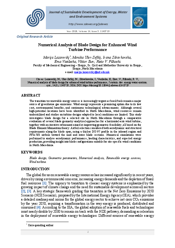 (PDF) Numerical Analysis of Blade Design for Enhanced Wind Turbine ...
