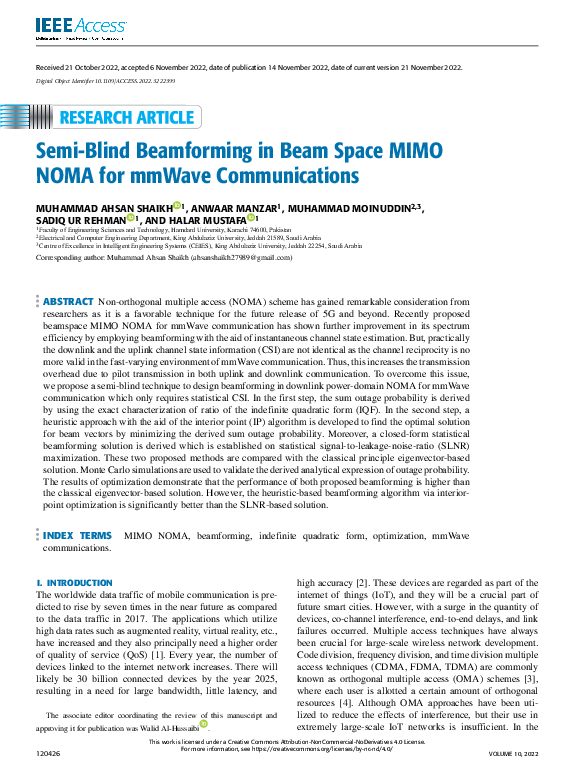 (PDF) Semi-Blind Beamforming in Beam Space MIMO NOMA for mmWave ...