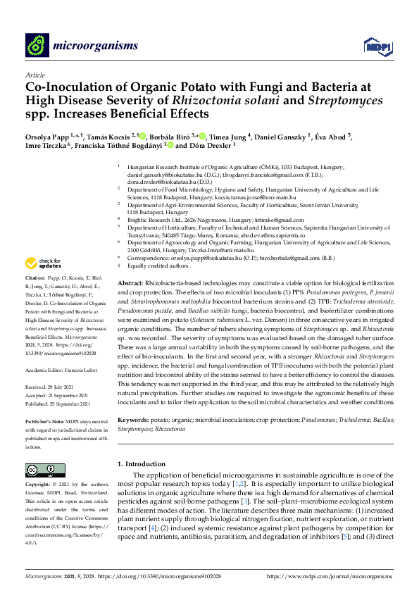(PDF) Co-Inoculation of Organic Potato with Fungi and Bacteria at High ...