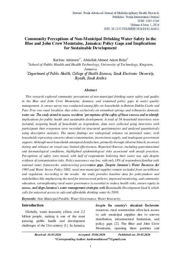 (PDF) Community Perceptions of Non-Municipal Drinking Water Safety in ...