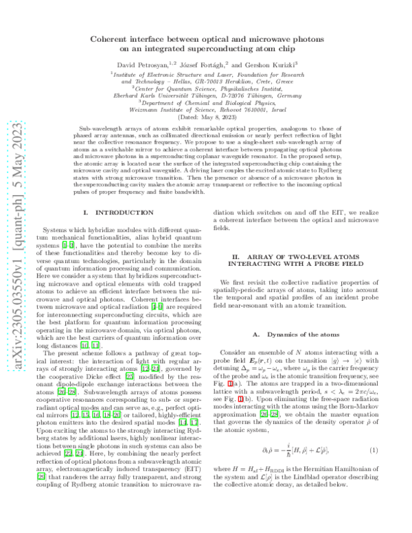 (PDF) Coherent interface between optical and microwave photons on an ...