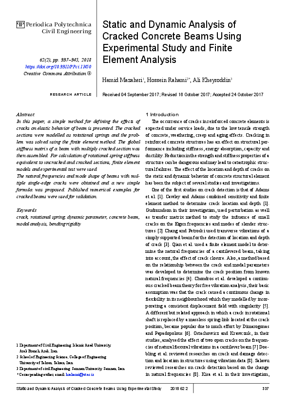 (PDF) Static and Dynamic Analysis of Cracked Concrete Beams Using ...