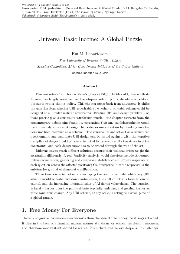 (PDF) Universal Basic Income: A Global Puzzle