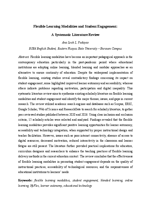 (PDF) Flexible Learning Modalities and Student Engagement: A Systematic ...