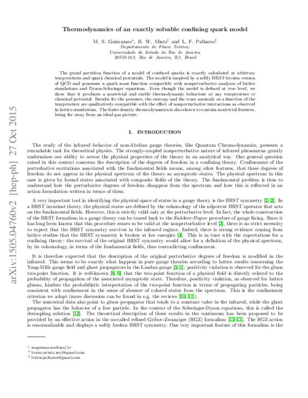 (PDF) Thermodynamics of an exactly solvable confining quark model