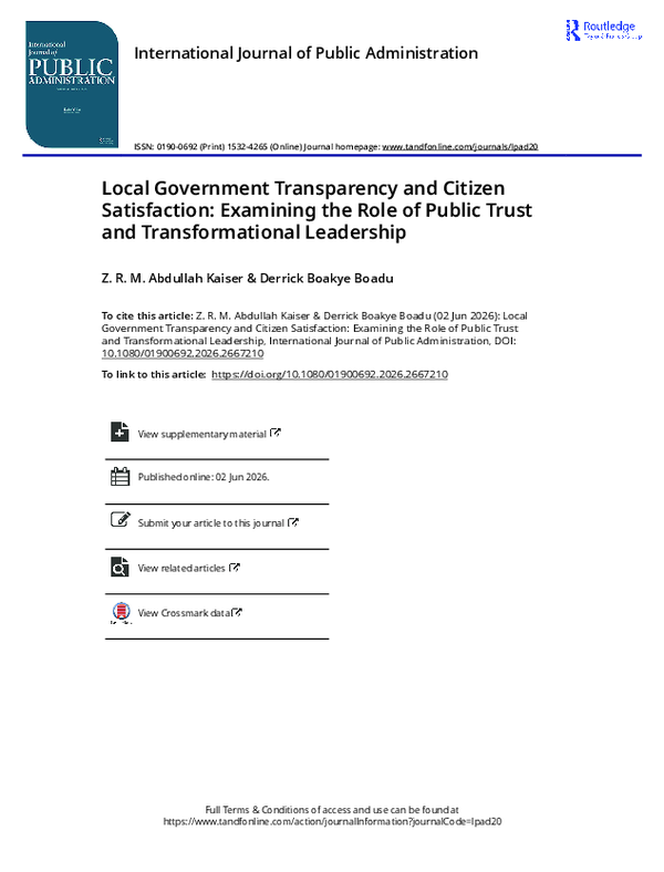 (PDF) Local Government Transparency and Citizen Satisfaction: Examining ...