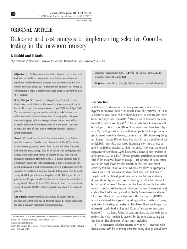 (PDF) Outcome and cost analysis of implementing selective Coombs ...