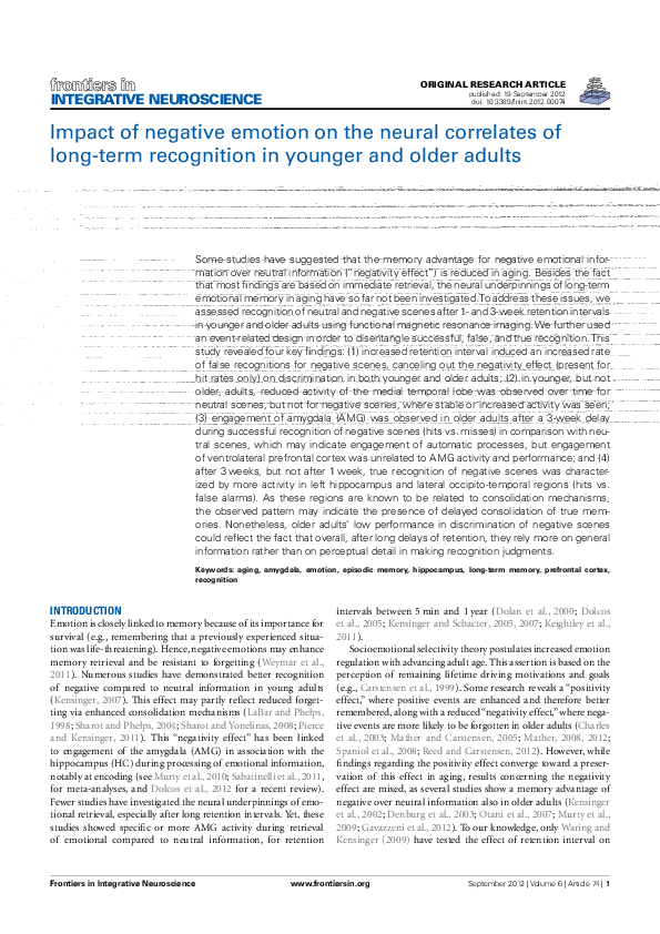 (PDF) Impact of Negative Emotion on the Neural Correlates of Long-Term ...