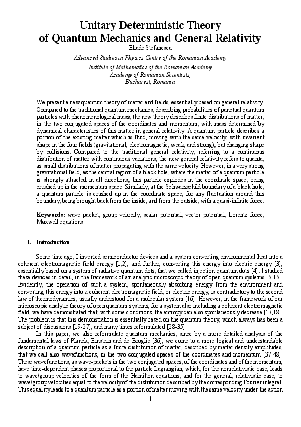 (PDF) Unitary Deterministic Theory of Quantum Mechanics and General ...