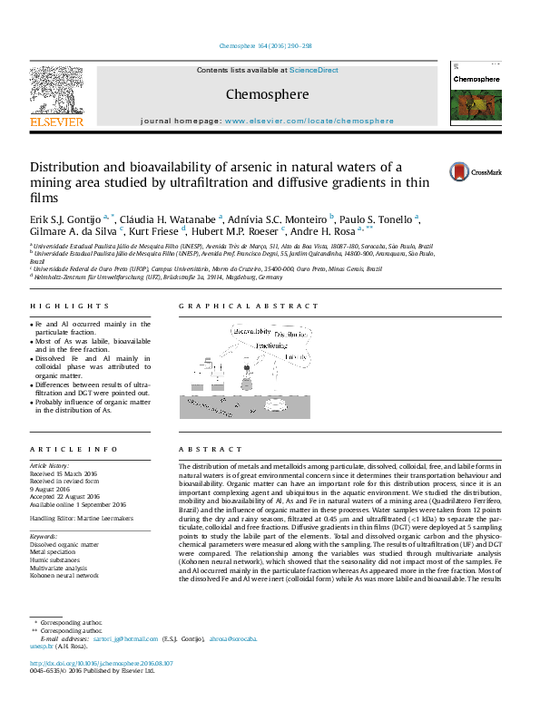 (PDF) Distribution and bioavailability of arsenic in natural waters of ...