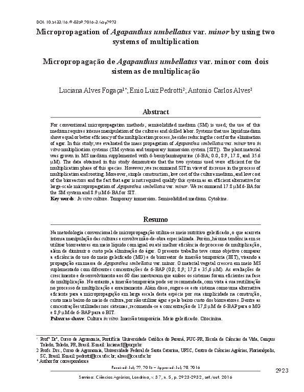 (PDF) Micropropagation of Agapanthus umbellatus var. minor by using two ...