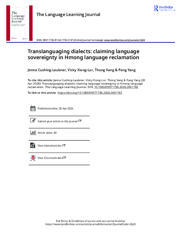 (PDF) Translanguaging dialects: Claiming language sovereignty in Hmong ...