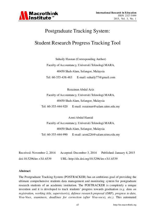 (PDF) Postgraduate Tracking System: Student Research Progress Tracking Tool