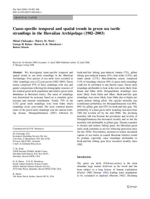 (PDF) Cause-specific temporal and spatial trends in green sea turtle ...