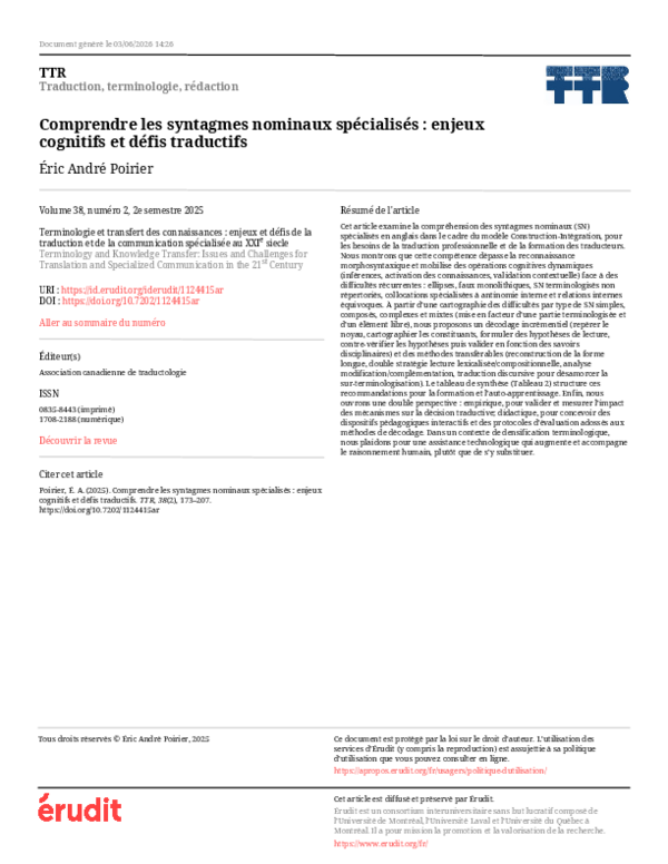 (PDF) Comprendre les syntagmes nominaux spécialisés : enjeux cognitifs ...