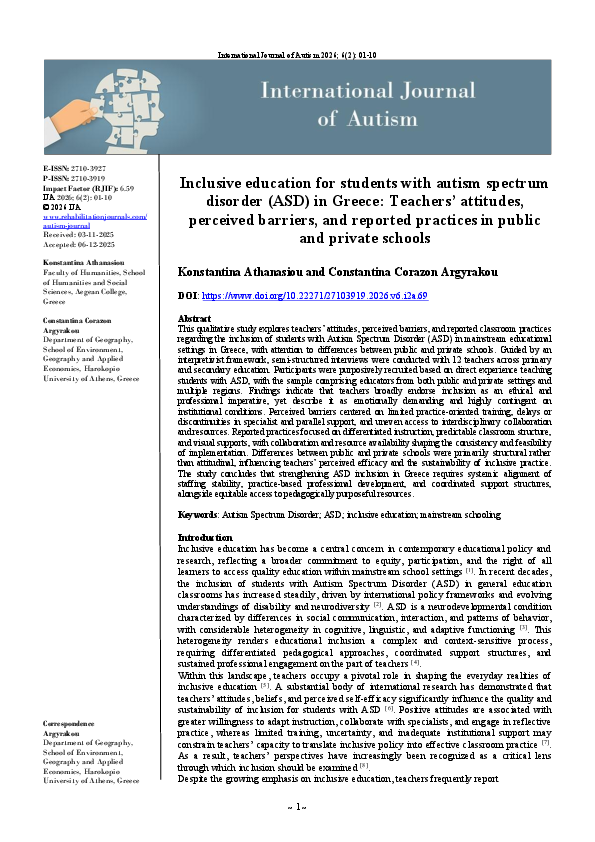 (PDF) Inclusive education for students with autism spectrum disorder ...