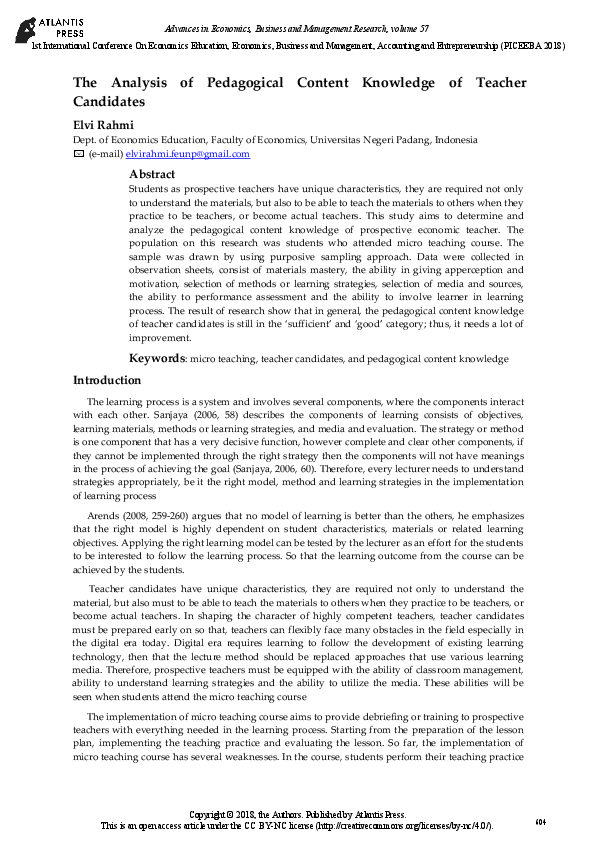 (PDF) The Analysis of Pedagogical Content Knowledge of Teacher Candidates