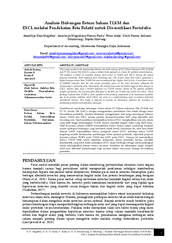 (PDF) Analisis Hubungan Return Saham TLKM dan EXCL melalui Pendekatan ...