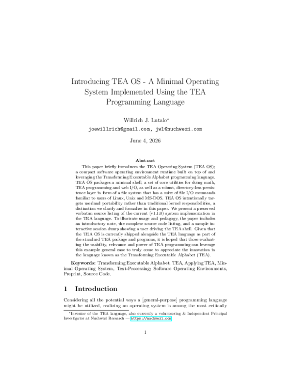 (PDF) Introducing TEA OS - A Minimal Operating System Implemented Using ...