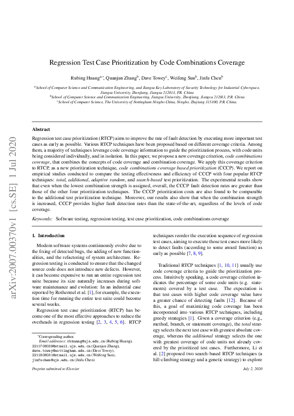 (PDF) Regression test case prioritization by code combinations coverage